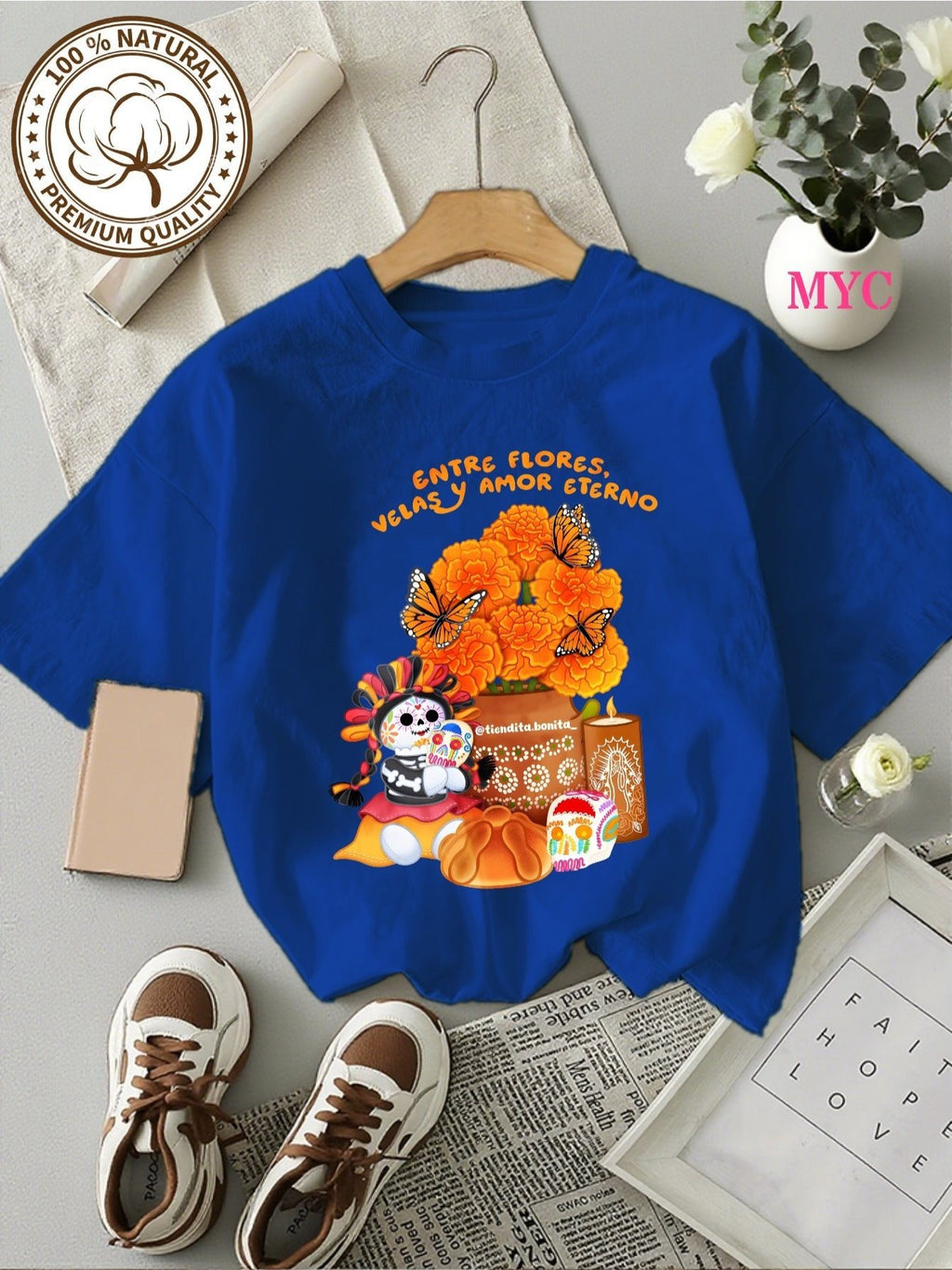 Camiseta de Mujer-Estampado Calaveras y Flores Día de Muertos