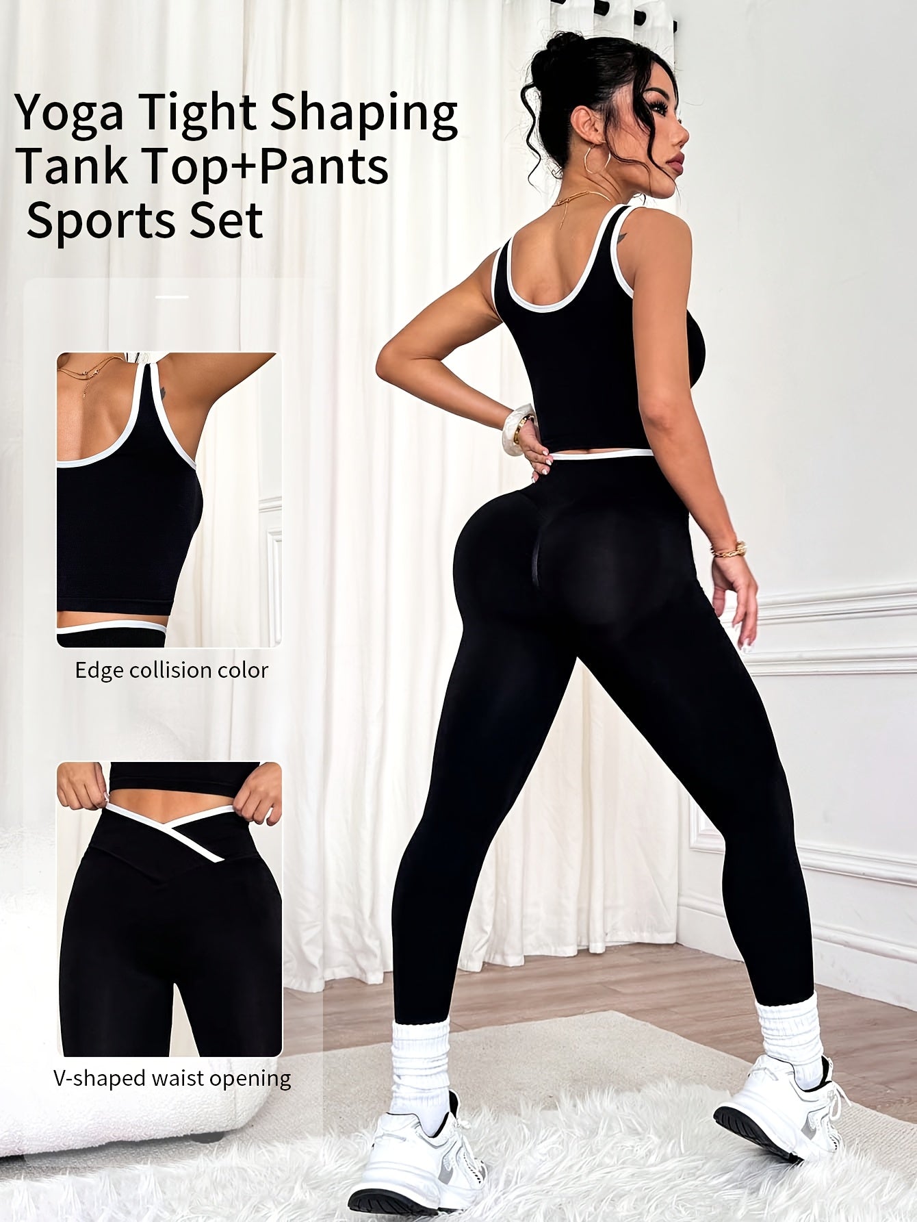 Conjunto Deportivo de Mujer 2 Piezas - Top con Tirantes Cruzados y Pantalón Largo