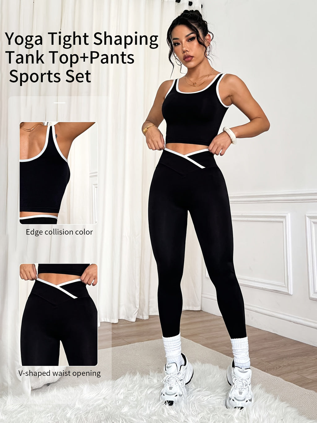 Conjunto Deportivo de Mujer 2 Piezas - Top con Tirantes Cruzados y Pantalón Largo