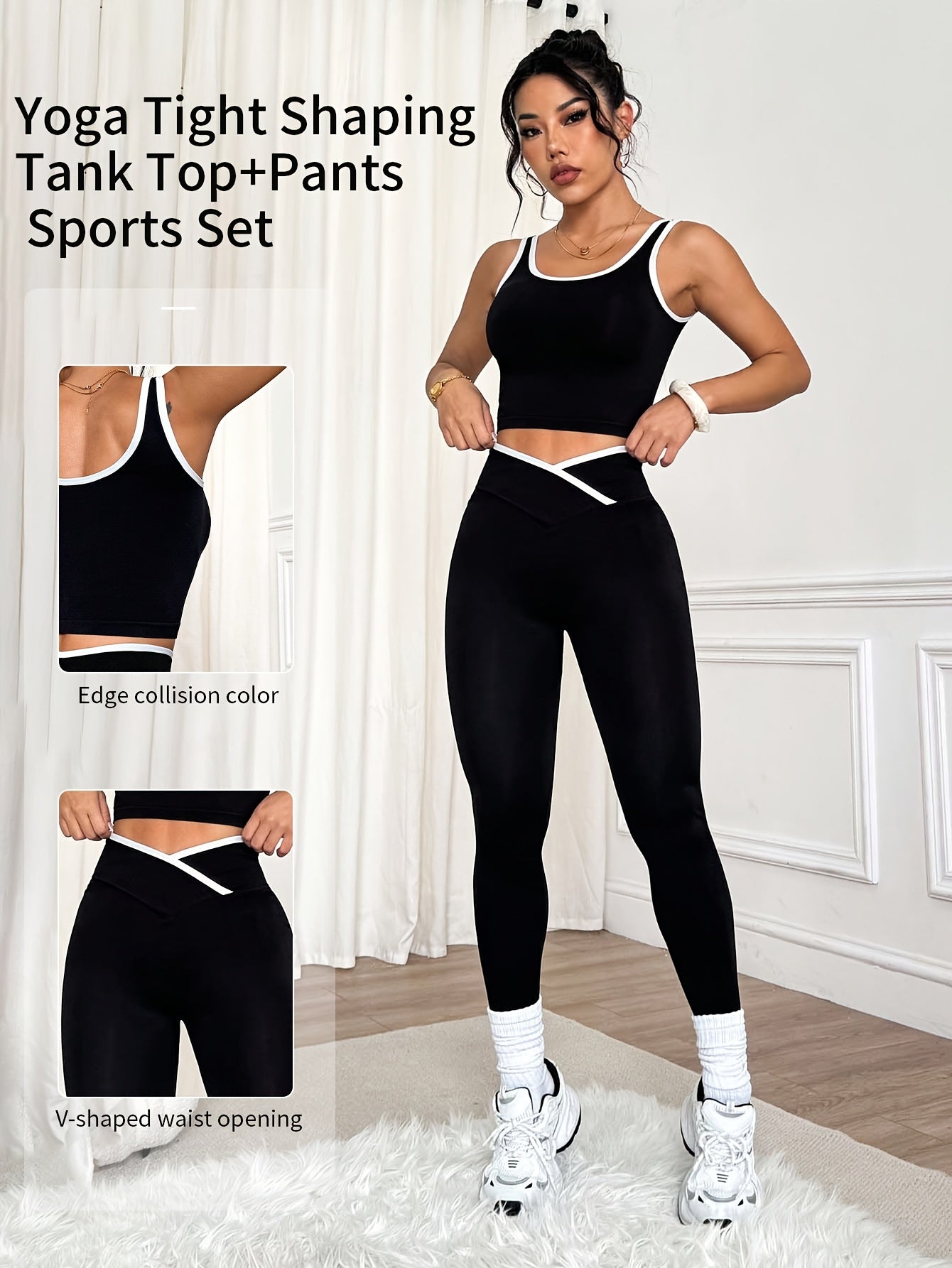 Conjunto Deportivo de Mujer 2 Piezas - Top con Tirantes Cruzados y Pantalón Largo