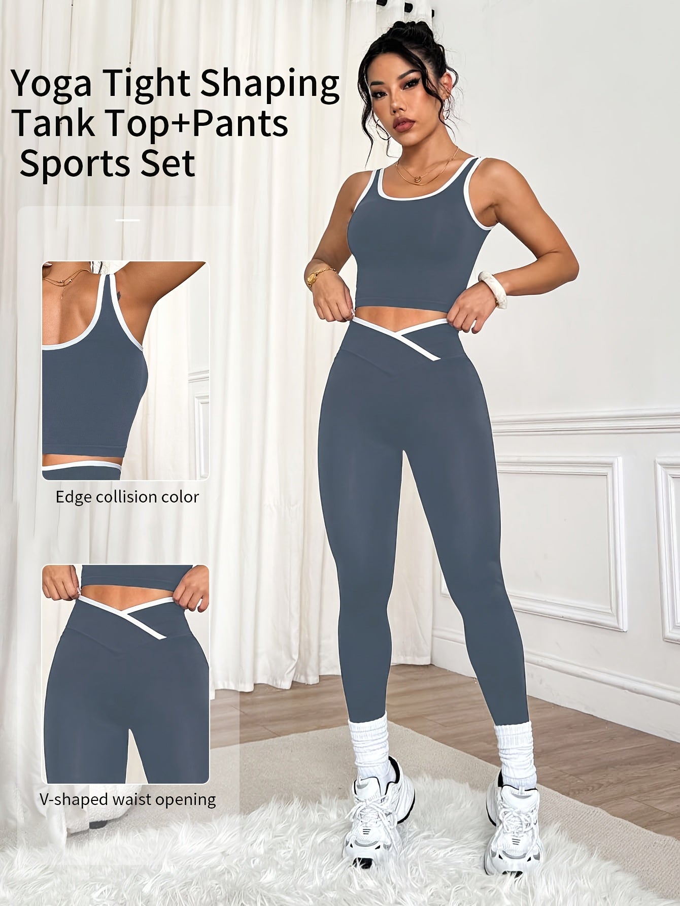 Conjunto Deportivo de Mujer 2 Piezas - Top con Tirantes Cruzados y Pantalón Largo