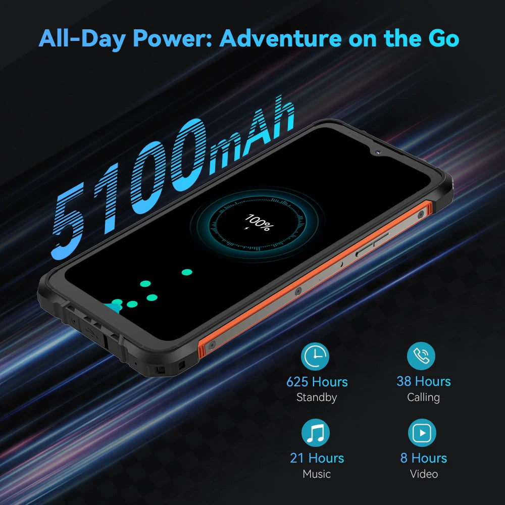 Cubot KingKong ACE 2 Smartphone Resistente Ultra Delgado Android 14 16GB RAM (6GB+10GB) + 128GB ROM Pantalla 6.56" 90Hz NFC