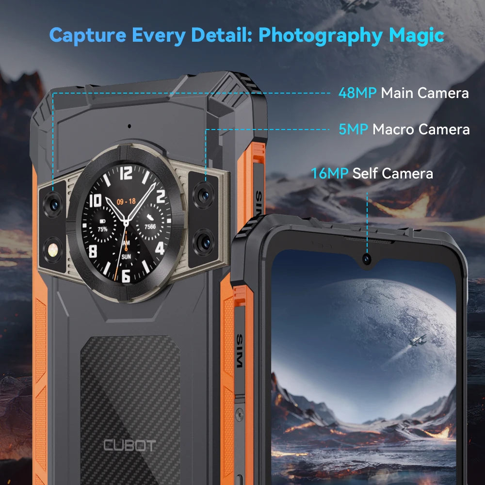 Cubot KingKong ACE 2 Smartphone Resistente Ultra Delgado Android 14 16GB RAM (6GB+10GB) + 128GB ROM Pantalla 6.56" 90Hz NFC