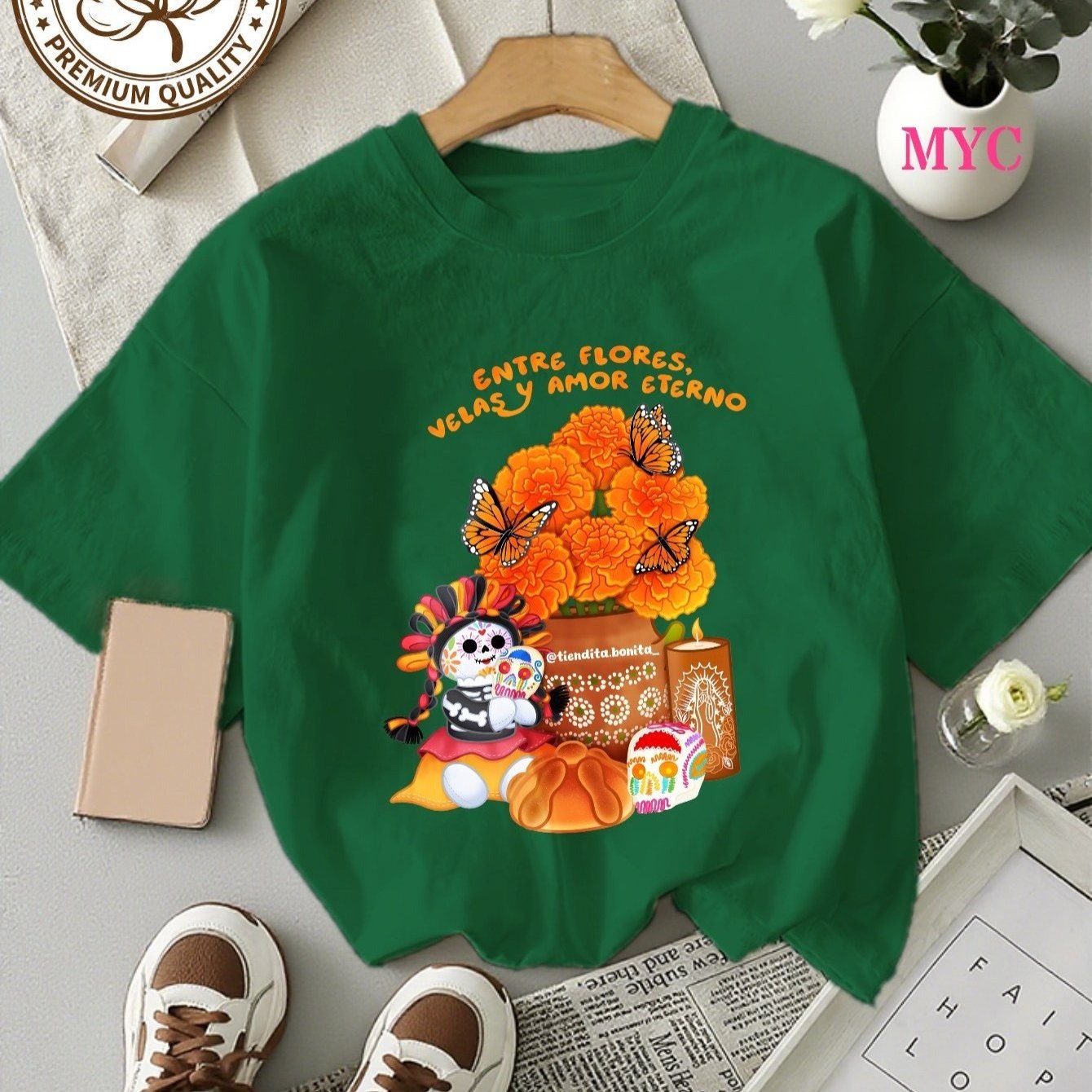 Camiseta de Mujer-Estampado Calaveras y Flores Día de Muertos