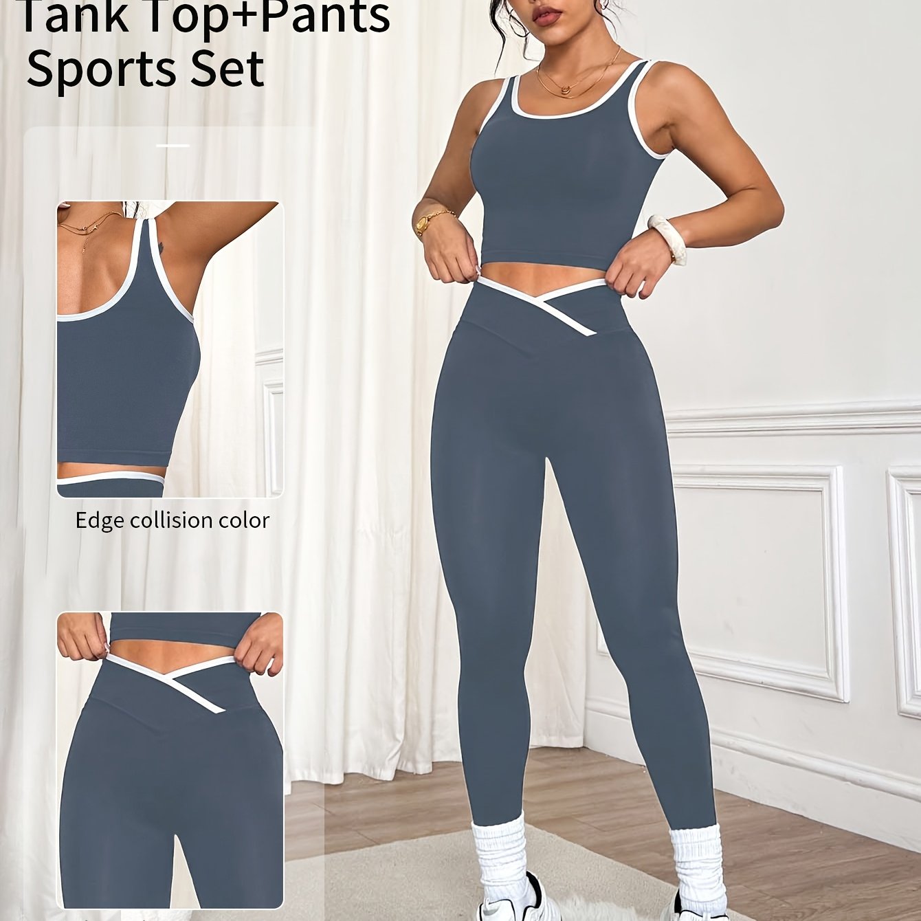 Conjunto Deportivo de Mujer 2 Piezas - Top con Tirantes Cruzados y Pantalón Largo