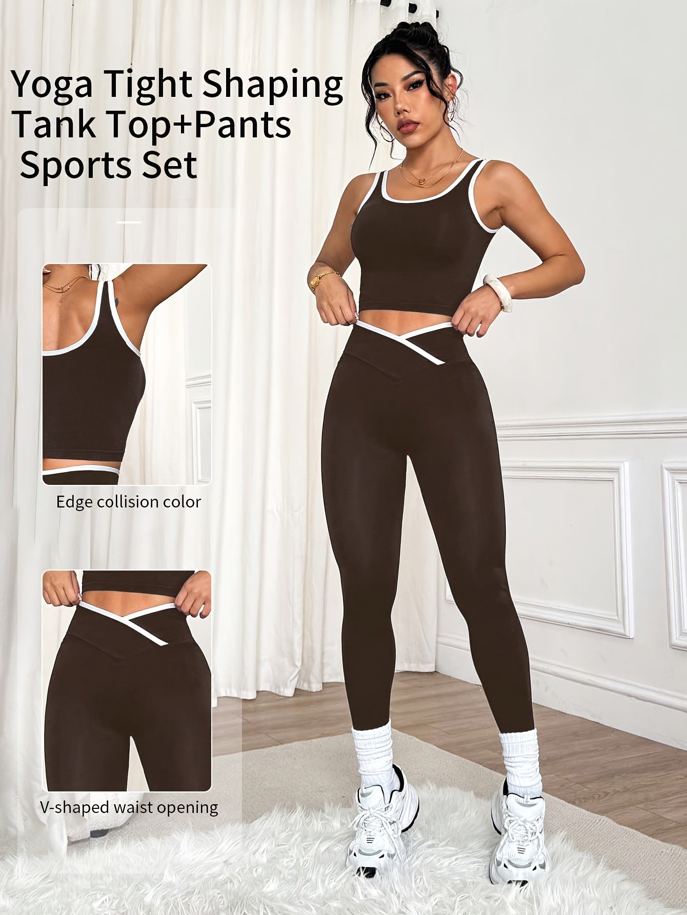 Conjunto Deportivo de Mujer 2 Piezas - Top con Tirantes Cruzados y Pantalón Largo