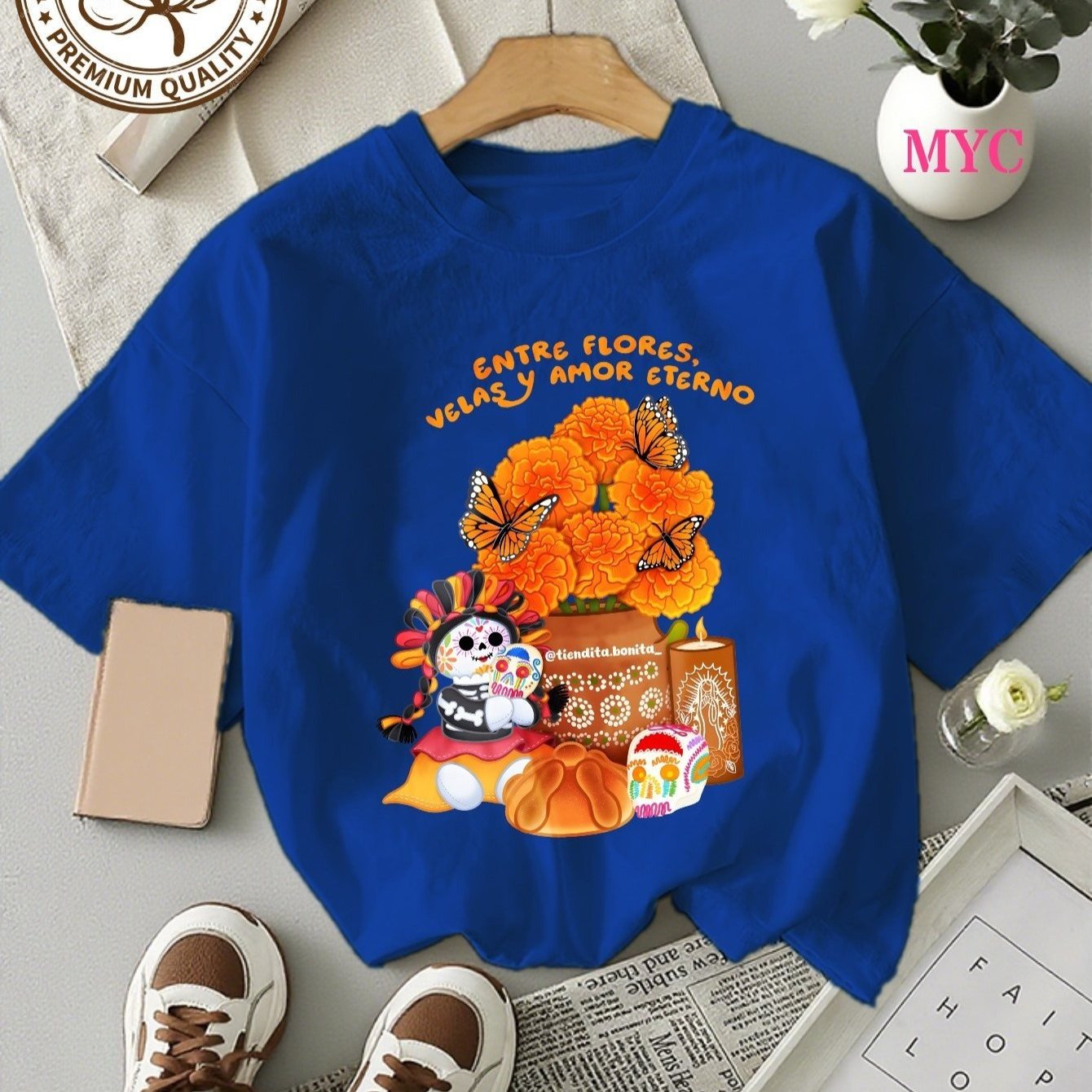 Camiseta de Mujer-Estampado Calaveras y Flores Día de Muertos