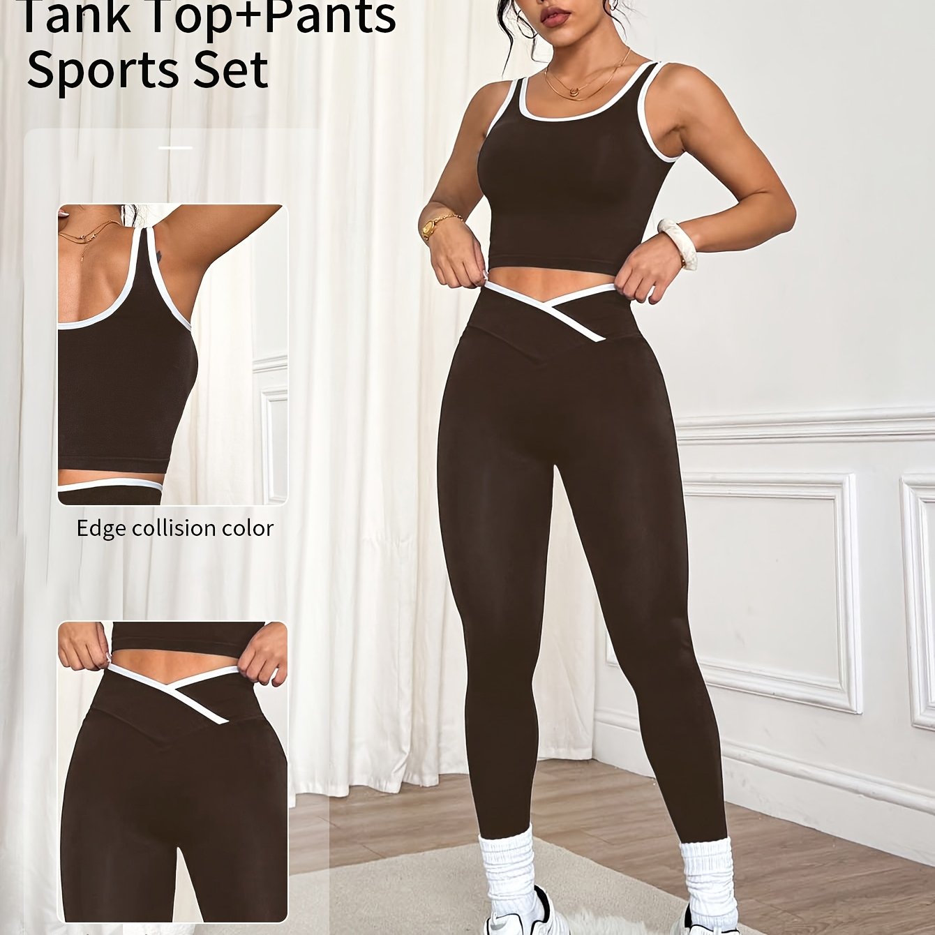 Conjunto Deportivo de Mujer 2 Piezas - Top con Tirantes Cruzados y Pantalón Largo